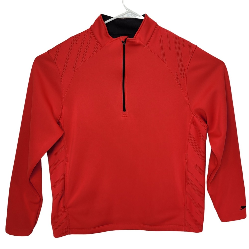 Slazenger‎ Golf 1/4 Zip Polyester Pullover Men's Sz Large Red Black Logo Lined